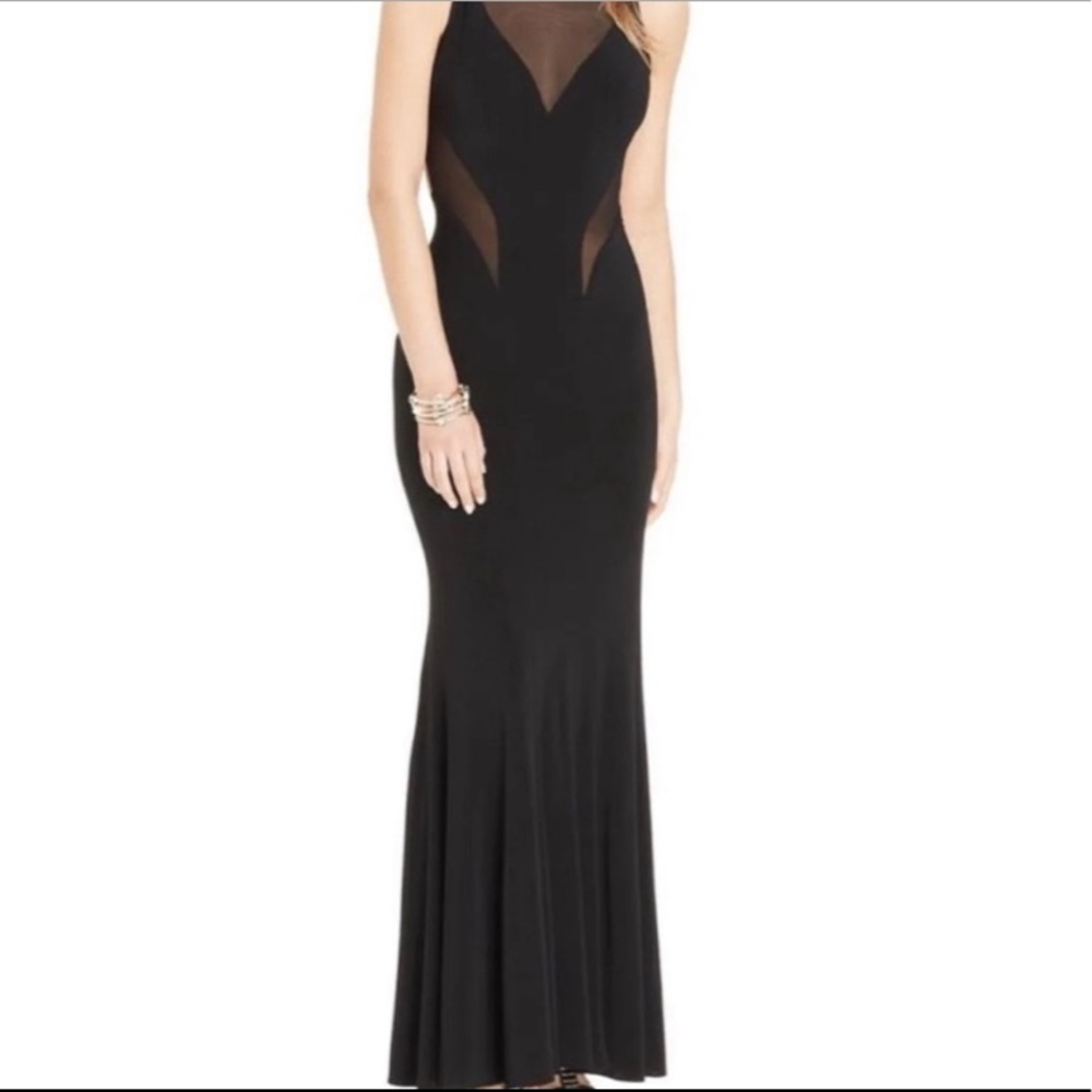 Betsy & Adam Sophie Black Gown with Mesh and Open Back - Size 0